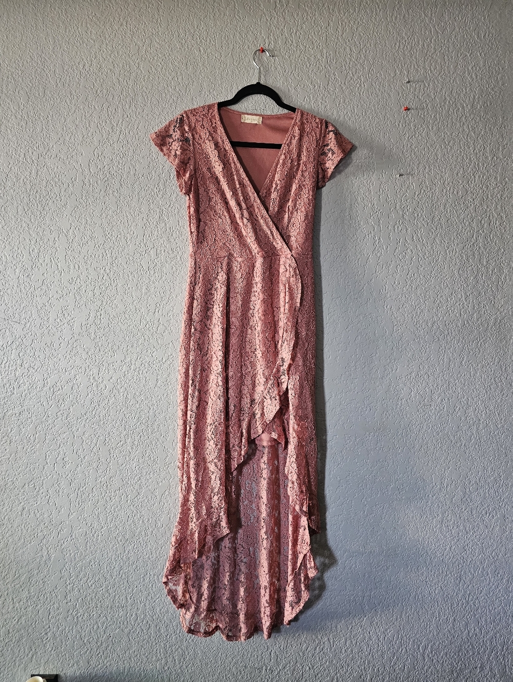 Altar'd State Rose Lace Wrap High-Low Dress